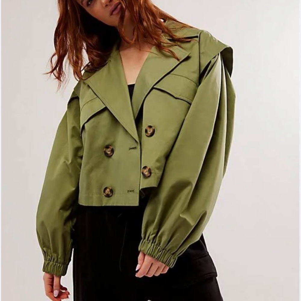 NWOT Free  People Women’s Looking Glass Trench Coat  Green Size S